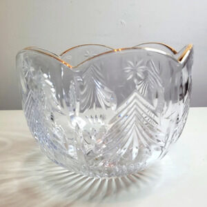 Vintage Mikasa Christmas Tree Gold Crystal Bowl Etched Christmas Trees & Stars